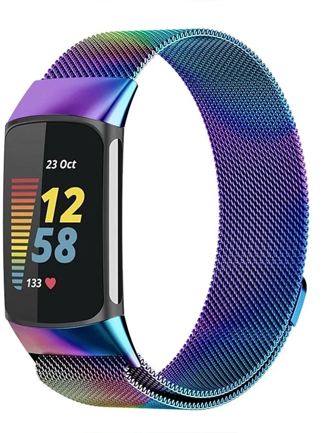 1 pcs Smart Watch Band for Fitbit Charge 5 Stainless Steel Smartwatch Strap Magnetic Adjustable Milanese Loop Charge 5 Replacement  Wristband