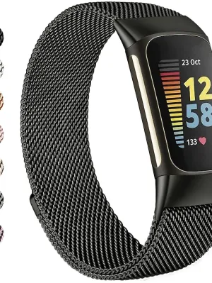 1 pcs Smart Watch Band for Fitbit Charge 5 Stainless Steel Smartwatch Strap Magnetic Adjustable Milanese Loop Charge 5 Replacement  Wristband
