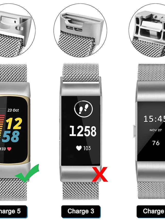 1 pcs Smart Watch Band for Fitbit Charge 5 Stainless Steel Smartwatch Strap Magnetic Adjustable Milanese Loop Charge 5 Replacement  Wristband