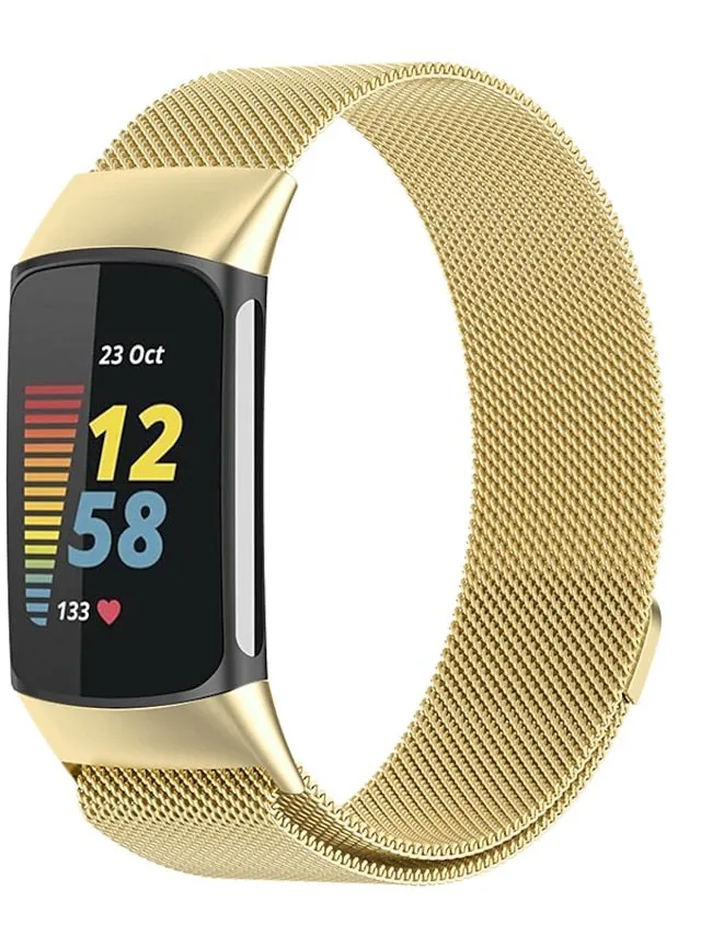 1 pcs Smart Watch Band for Fitbit Charge 5 Stainless Steel Smartwatch Strap Magnetic Adjustable Milanese Loop Charge 5 Replacement  Wristband