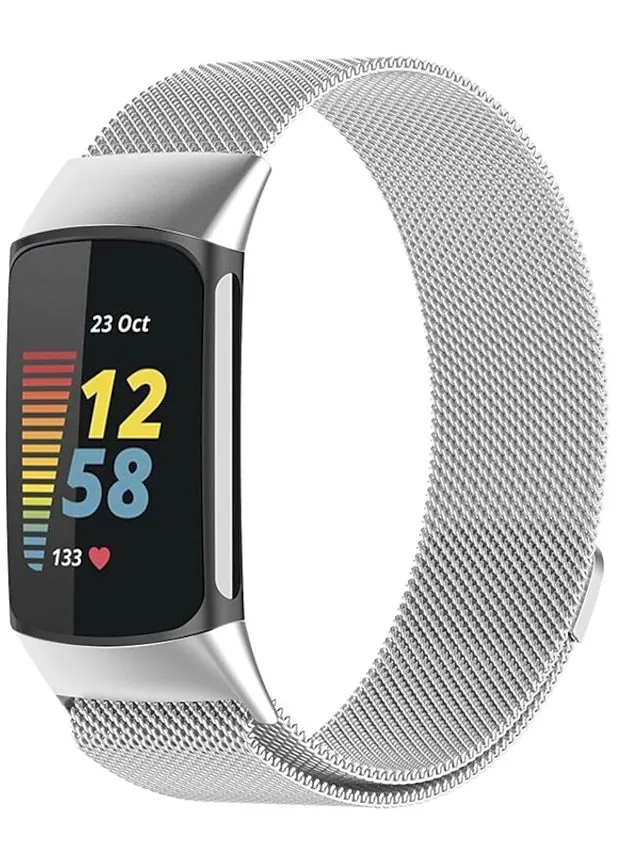 1 pcs Smart Watch Band for Fitbit Charge 5 Stainless Steel Smartwatch Strap Magnetic Adjustable Milanese Loop Charge 5 Replacement  Wristband