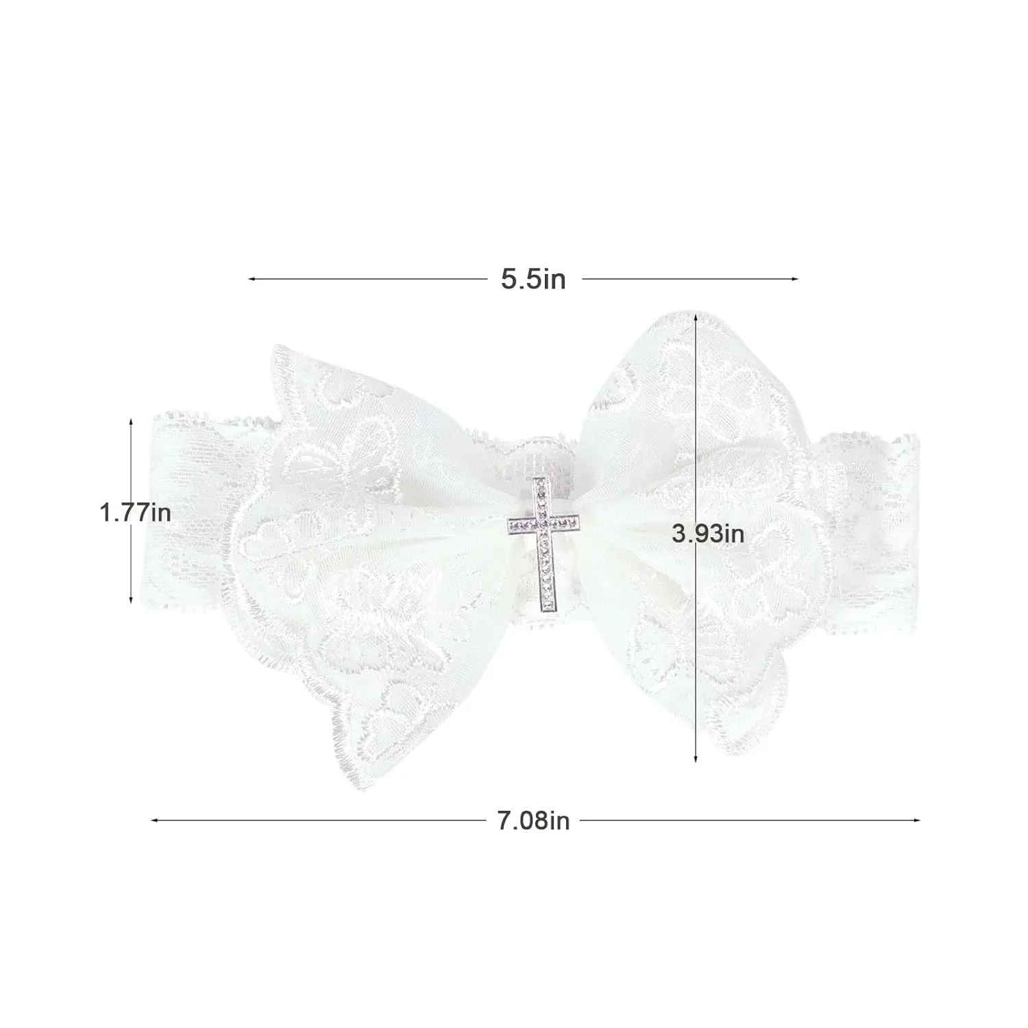 2 Pcs Baby Girls Baptism Christening Headbands Newborn Infant Toddlers Flower Crown Lace Bow Hairband (Cross Rhinestone)