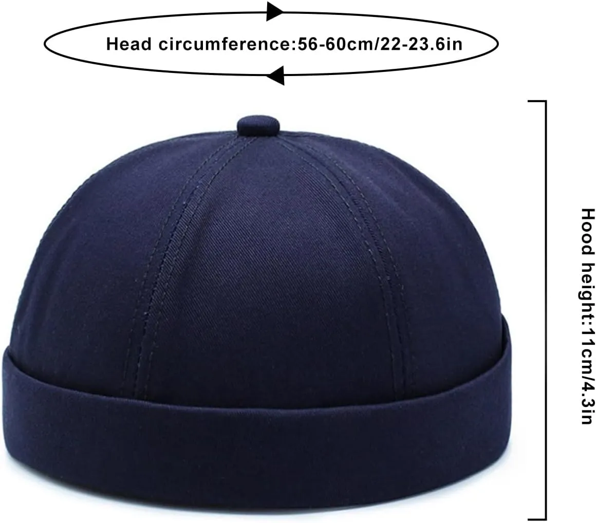 3 Pack Mens Brimless Skullcap Sailor Docker Cap Rolled Cuff Retro Beanie Hat