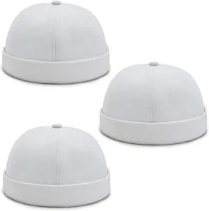 3 Pack Mens Brimless Skullcap Sailor Docker Cap Rolled Cuff Retro Beanie Hat