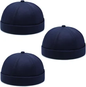 3 Pack Mens Brimless Skullcap Sailor Docker Cap Rolled Cuff Retro Beanie Hat