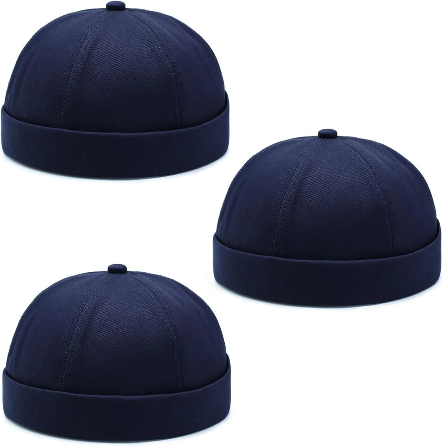 3 Pack Mens Brimless Skullcap Sailor Docker Cap Rolled Cuff Retro Beanie Hat