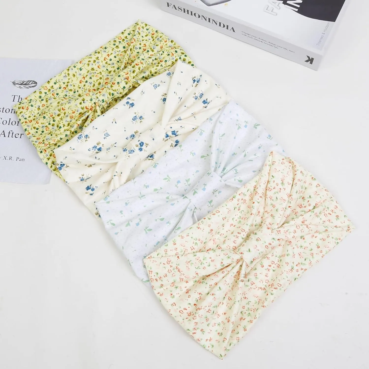 4 Packs Wide Headbands for Women Knotted Non Slip Fashion Cute Floral Printed Head Bands for Women??s Hair Large African Bandana Boho Hairbands Yoga Running Sports Workout Thick Turban Hair Accessories
