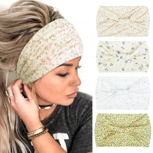 4 Packs Wide Headbands for Women Knotted Non Slip Fashion Cute Floral Printed Head Bands for Women??s Hair Large African Bandana Boho Hairbands Yoga Running Sports Workout Thick Turban Hair Accessories