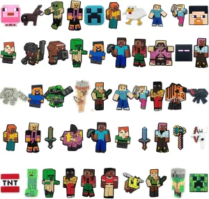 50PCS Video Game Croc Charms for Boys Teens Kids, Cute Pixel Themed Gaming Shoe Charms for Croc Sandals, Characters Design Decorative Accessories, Party Favors for Gamer