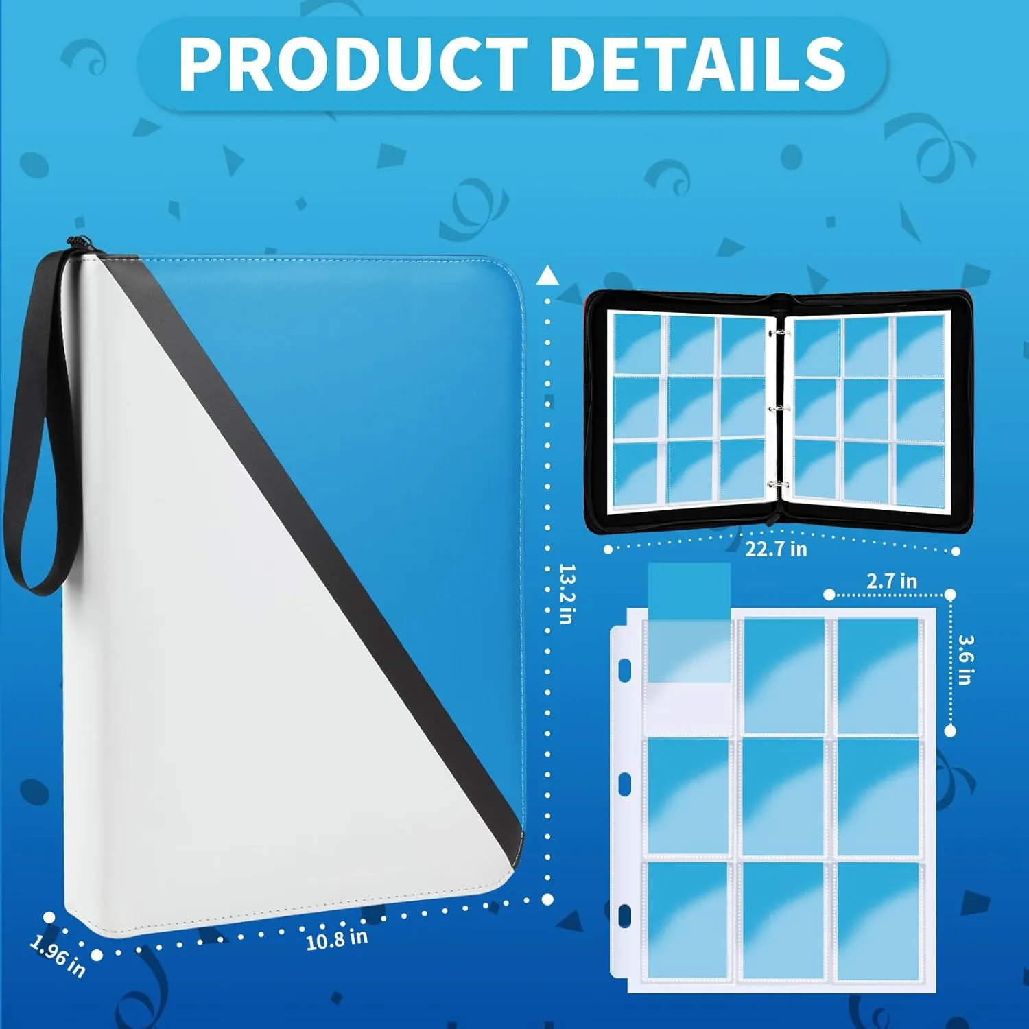 9-Pocket Trading Card Binder, 900 Pockets Card Holder with 50 Removable Sleeves, Premium Card Book for Game & Sports Cards