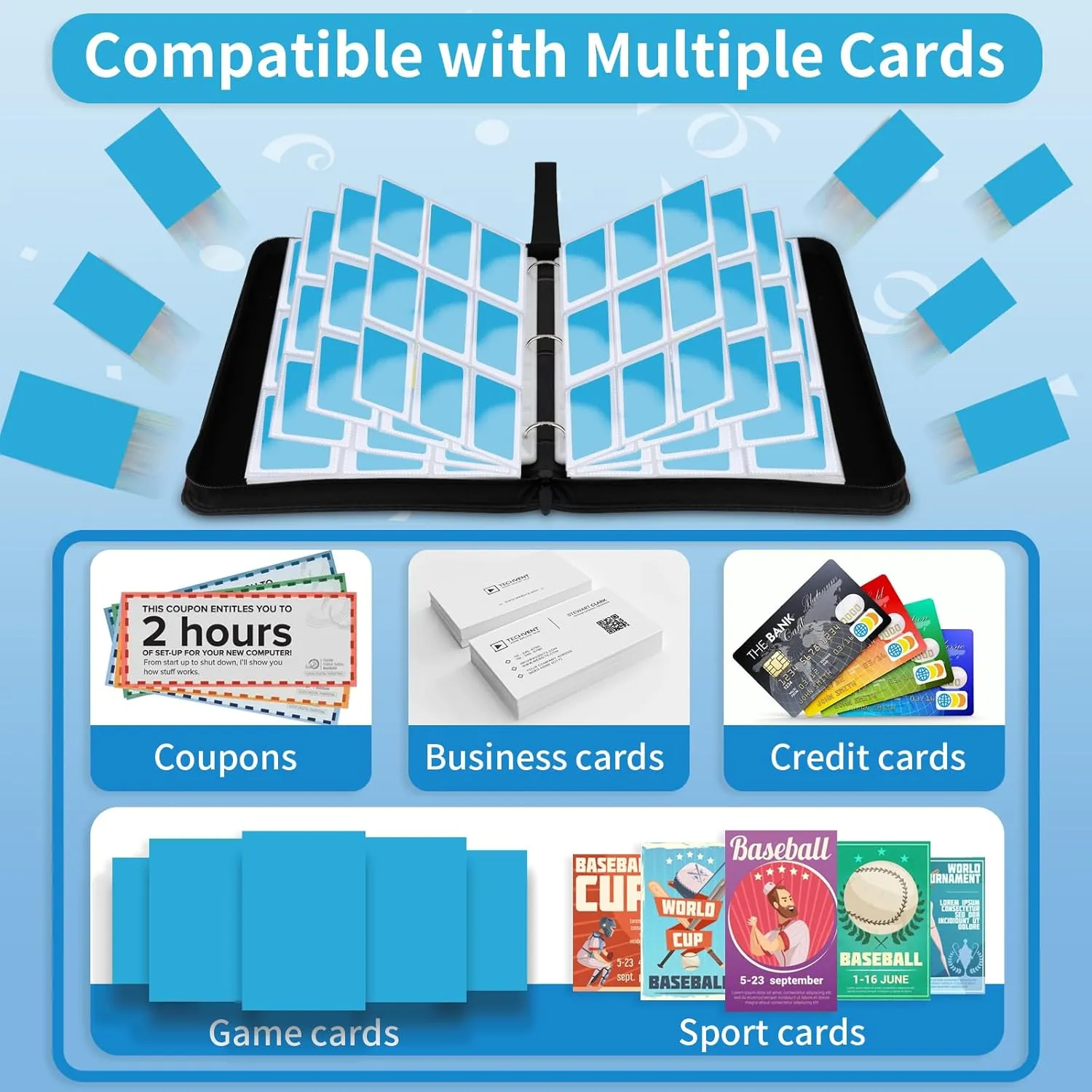 9-Pocket Trading Card Binder, 900 Pockets Card Holder with 50 Removable Sleeves, Premium Card Book for Game & Sports Cards