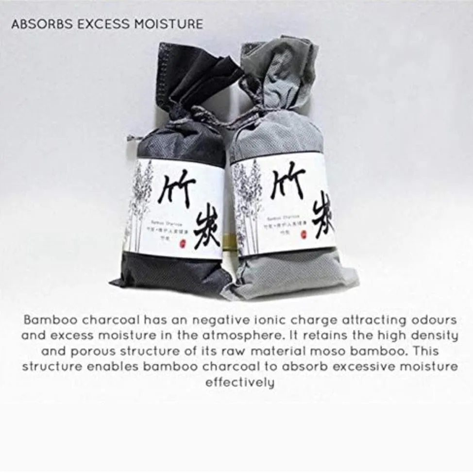 Activated Bamboo Charcoal Air Purifying Bag, Odor and Moisture Absorber, Natural Car Air Freshener, Shoe Deodorizer for Home, Pet, Closet (4bags)