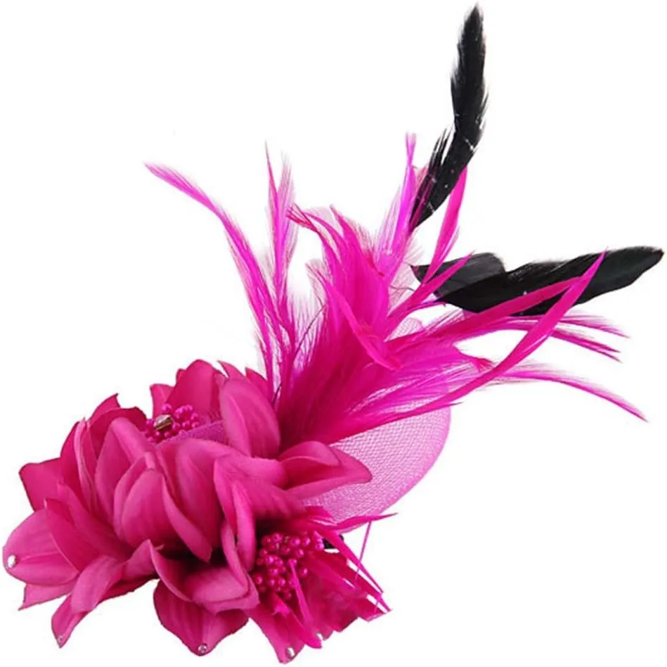 ACTLATI Fascinator Hat for Women Flower Mesh Feathers Hair Clip Tea Party Wedding Cocktail 20s Flapper Headpiece