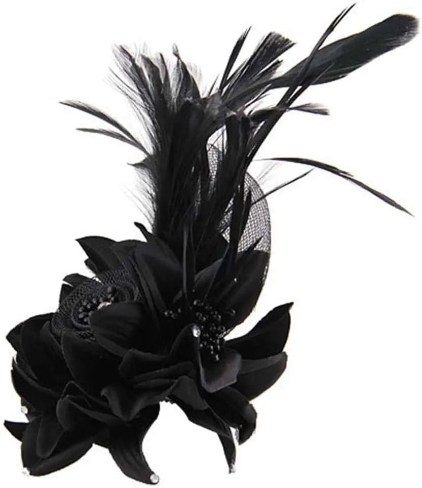 ACTLATI Fascinator Hat for Women Flower Mesh Feathers Hair Clip Tea Party Wedding Cocktail 20s Flapper Headpiece