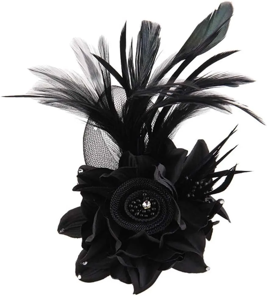 ACTLATI Fascinator Hat for Women Flower Mesh Feathers Hair Clip Tea Party Wedding Cocktail 20s Flapper Headpiece