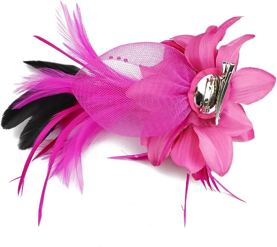 ACTLATI Fascinator Hat for Women Flower Mesh Feathers Hair Clip Tea Party Wedding Cocktail 20s Flapper Headpiece