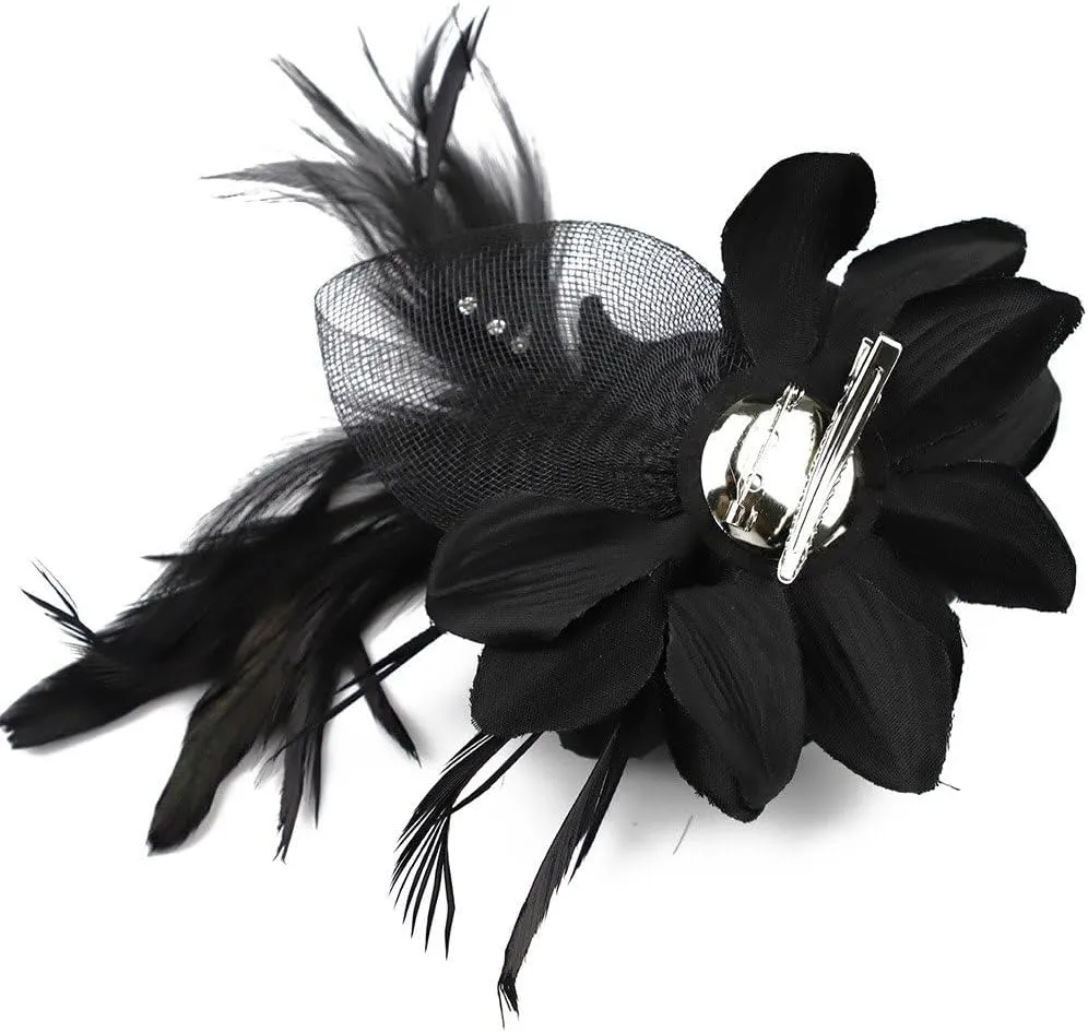ACTLATI Fascinator Hat for Women Flower Mesh Feathers Hair Clip Tea Party Wedding Cocktail 20s Flapper Headpiece