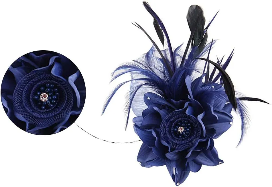 ACTLATI Fascinator Hat for Women Flower Mesh Feathers Hair Clip Tea Party Wedding Cocktail 20s Flapper Headpiece