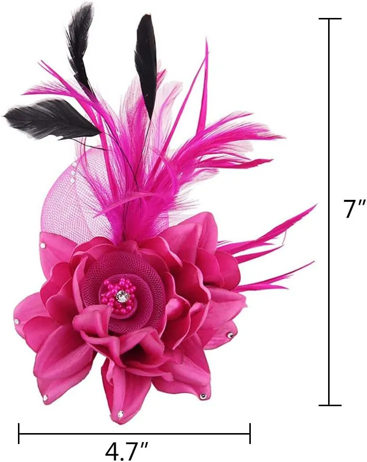 ACTLATI Fascinator Hat for Women Flower Mesh Feathers Hair Clip Tea Party Wedding Cocktail 20s Flapper Headpiece
