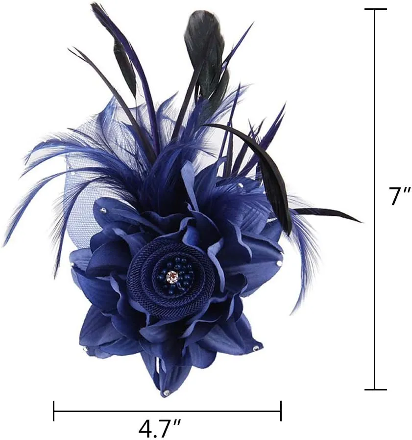 ACTLATI Fascinator Hat for Women Flower Mesh Feathers Hair Clip Tea Party Wedding Cocktail 20s Flapper Headpiece