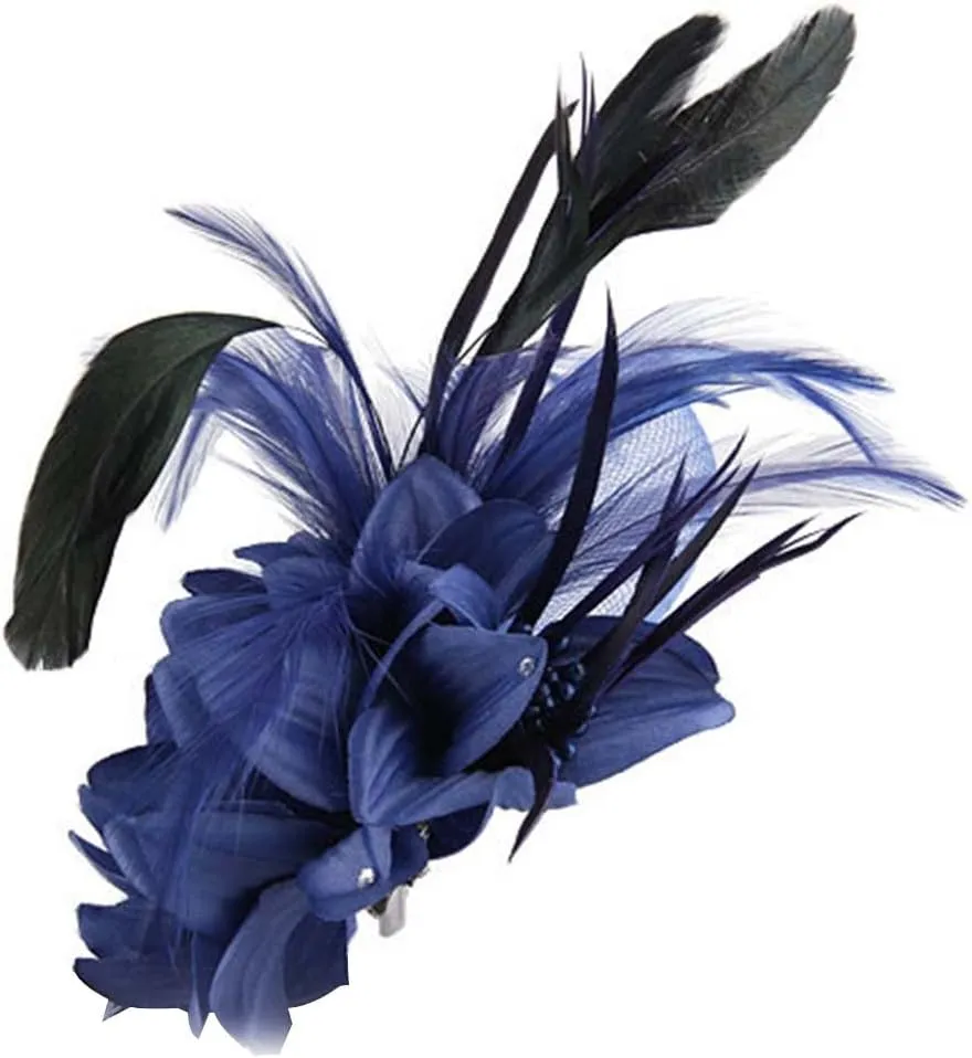 ACTLATI Fascinator Hat for Women Flower Mesh Feathers Hair Clip Tea Party Wedding Cocktail 20s Flapper Headpiece