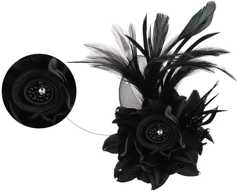 ACTLATI Fascinator Hat for Women Flower Mesh Feathers Hair Clip Tea Party Wedding Cocktail 20s Flapper Headpiece