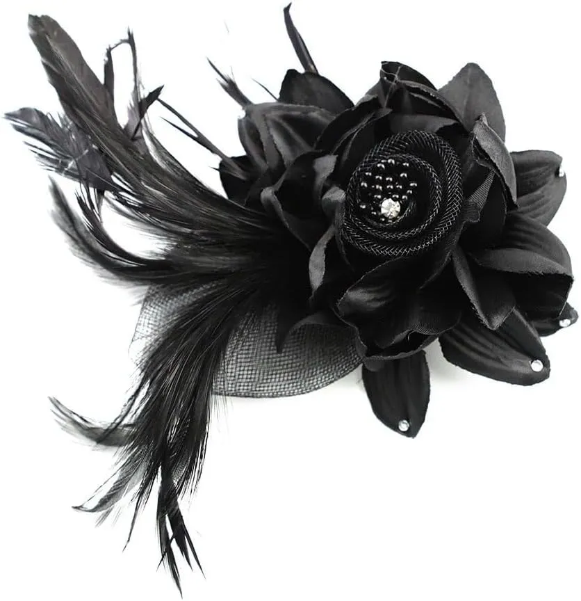 ACTLATI Fascinator Hat for Women Flower Mesh Feathers Hair Clip Tea Party Wedding Cocktail 20s Flapper Headpiece