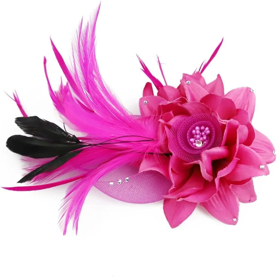 ACTLATI Fascinator Hat for Women Flower Mesh Feathers Hair Clip Tea Party Wedding Cocktail 20s Flapper Headpiece