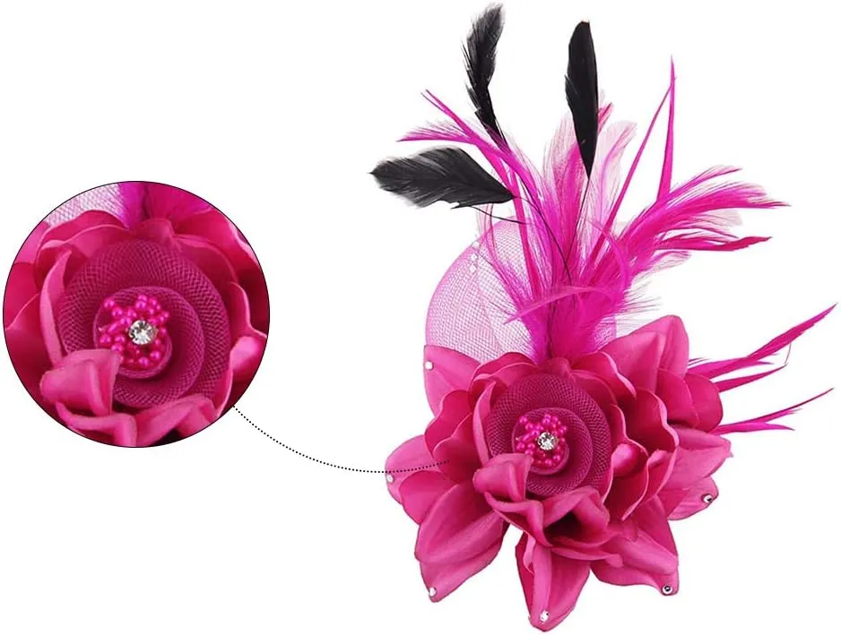 ACTLATI Fascinator Hat for Women Flower Mesh Feathers Hair Clip Tea Party Wedding Cocktail 20s Flapper Headpiece