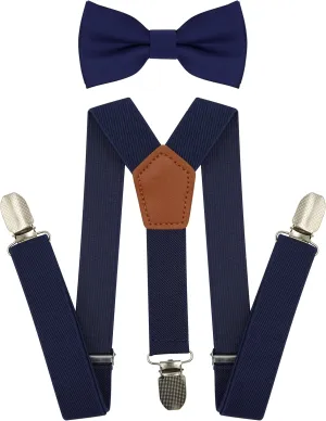 Adjustable Baby Boy Suspenders and Bow Tie, Pre-tied Kids Bowtie and Elastic Suspenders with 4 Strong Metal Clips