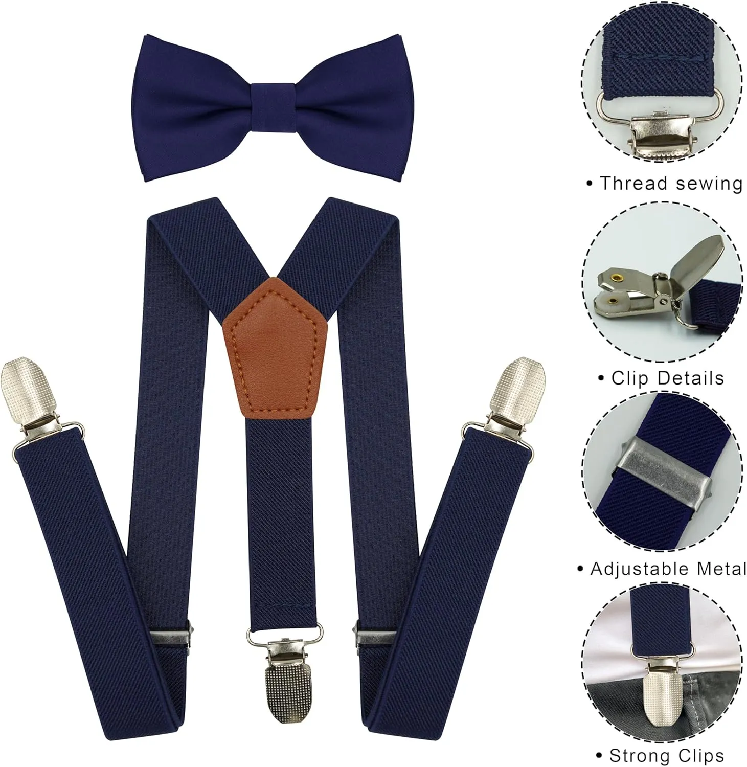 Adjustable Baby Boy Suspenders and Bow Tie, Pre-tied Kids Bowtie and Elastic Suspenders with 4 Strong Metal Clips
