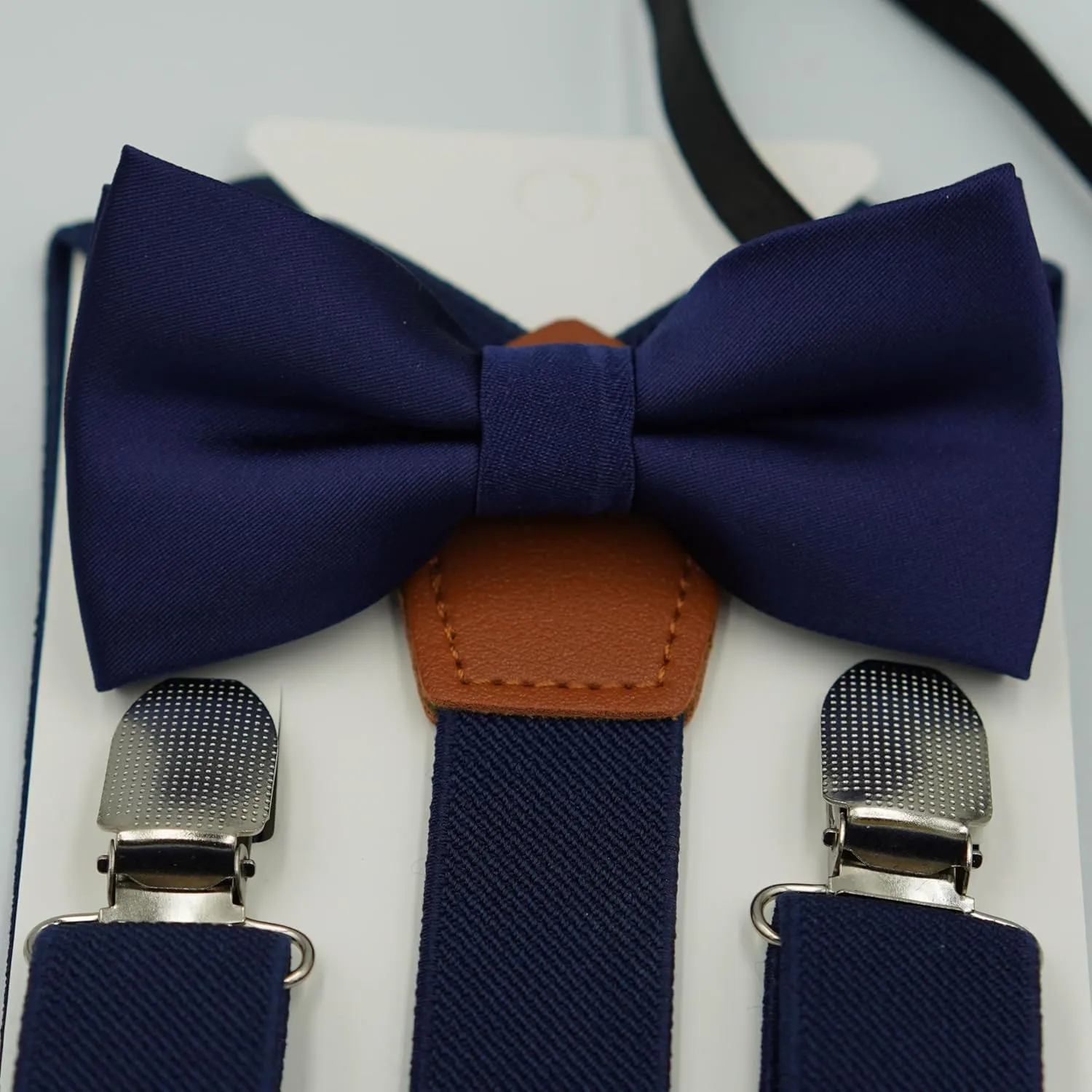 Adjustable Baby Boy Suspenders and Bow Tie, Pre-tied Kids Bowtie and Elastic Suspenders with 4 Strong Metal Clips