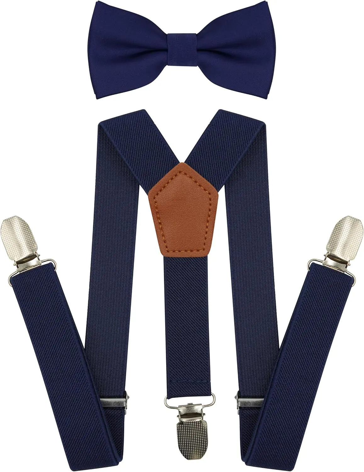 Adjustable Baby Boy Suspenders and Bow Tie, Pre-tied Kids Bowtie and Elastic Suspenders with 4 Strong Metal Clips