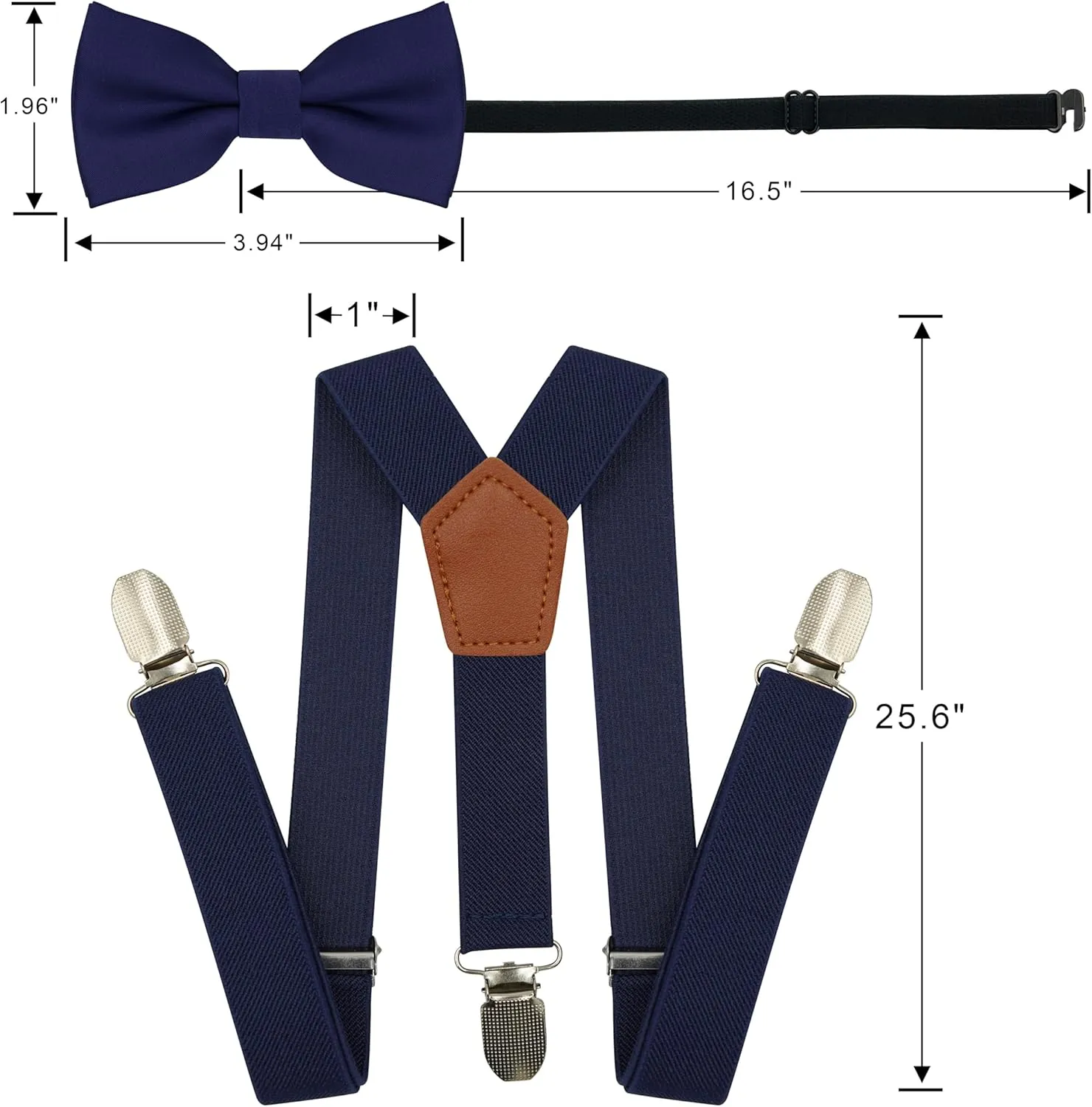Adjustable Baby Boy Suspenders and Bow Tie, Pre-tied Kids Bowtie and Elastic Suspenders with 4 Strong Metal Clips