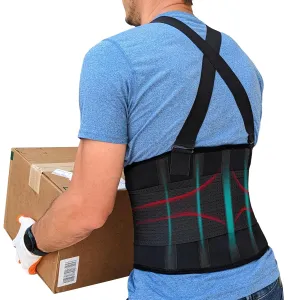 Adjustable Lower Back Support Belt with Suspenders - Heavy Duty Work Brace for Men & Women - Industrial Strength Lumbar Protection for Construction, Warehouse, Moving & Physical Labor Safety, M