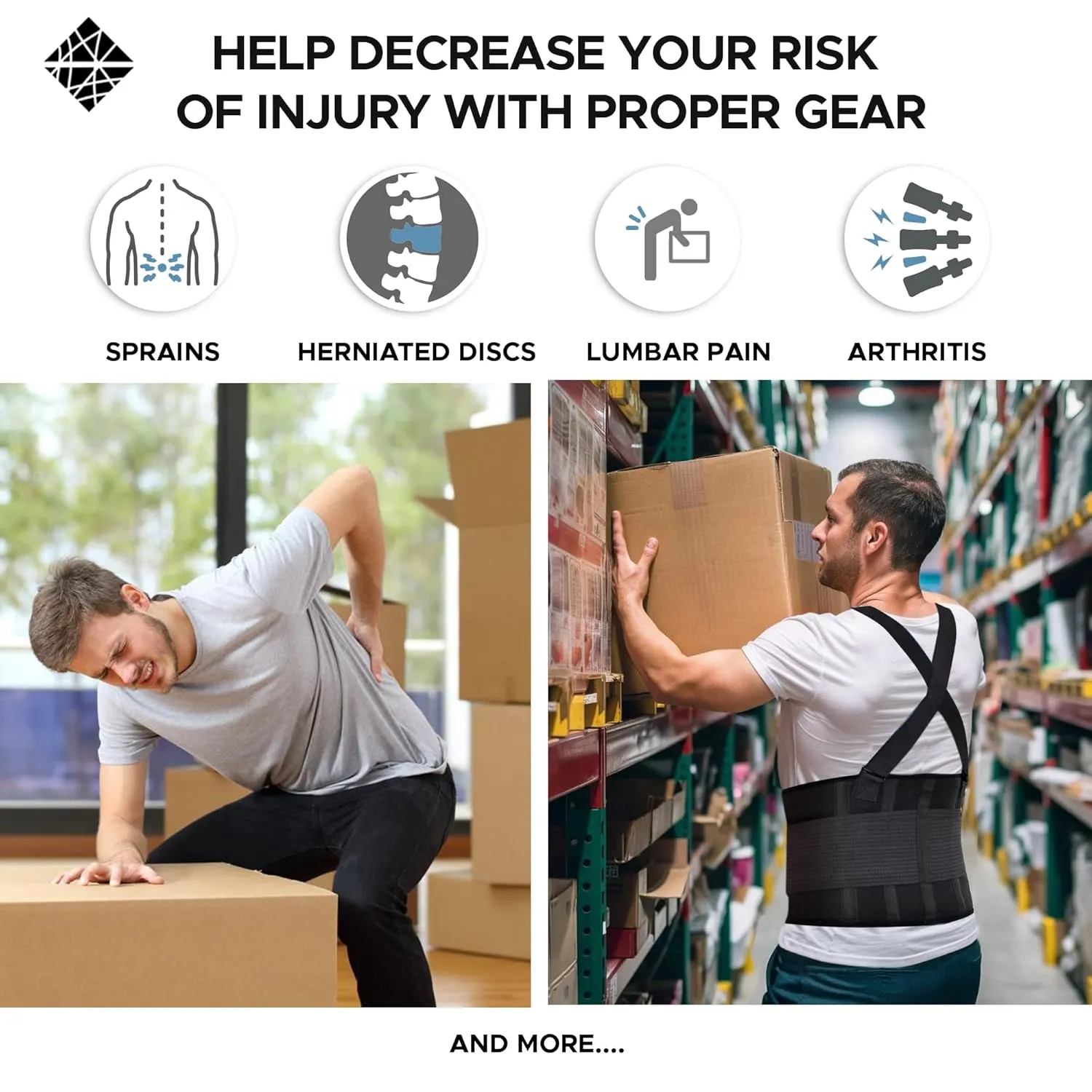 Adjustable Lower Back Support Belt with Suspenders - Heavy Duty Work Brace for Men & Women - Industrial Strength Lumbar Protection for Construction, Warehouse, Moving & Physical Labor Safety, M