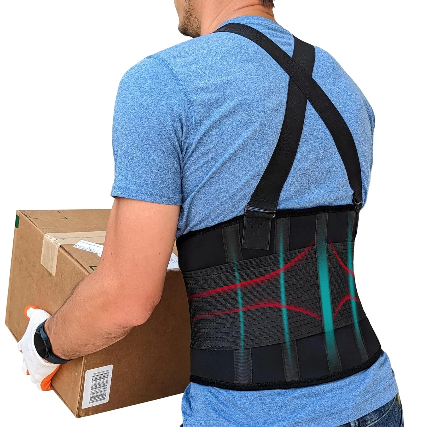 Adjustable Lower Back Support Belt with Suspenders - Heavy Duty Work Brace for Men & Women - Industrial Strength Lumbar Protection for Construction, Warehouse, Moving & Physical Labor Safety, M