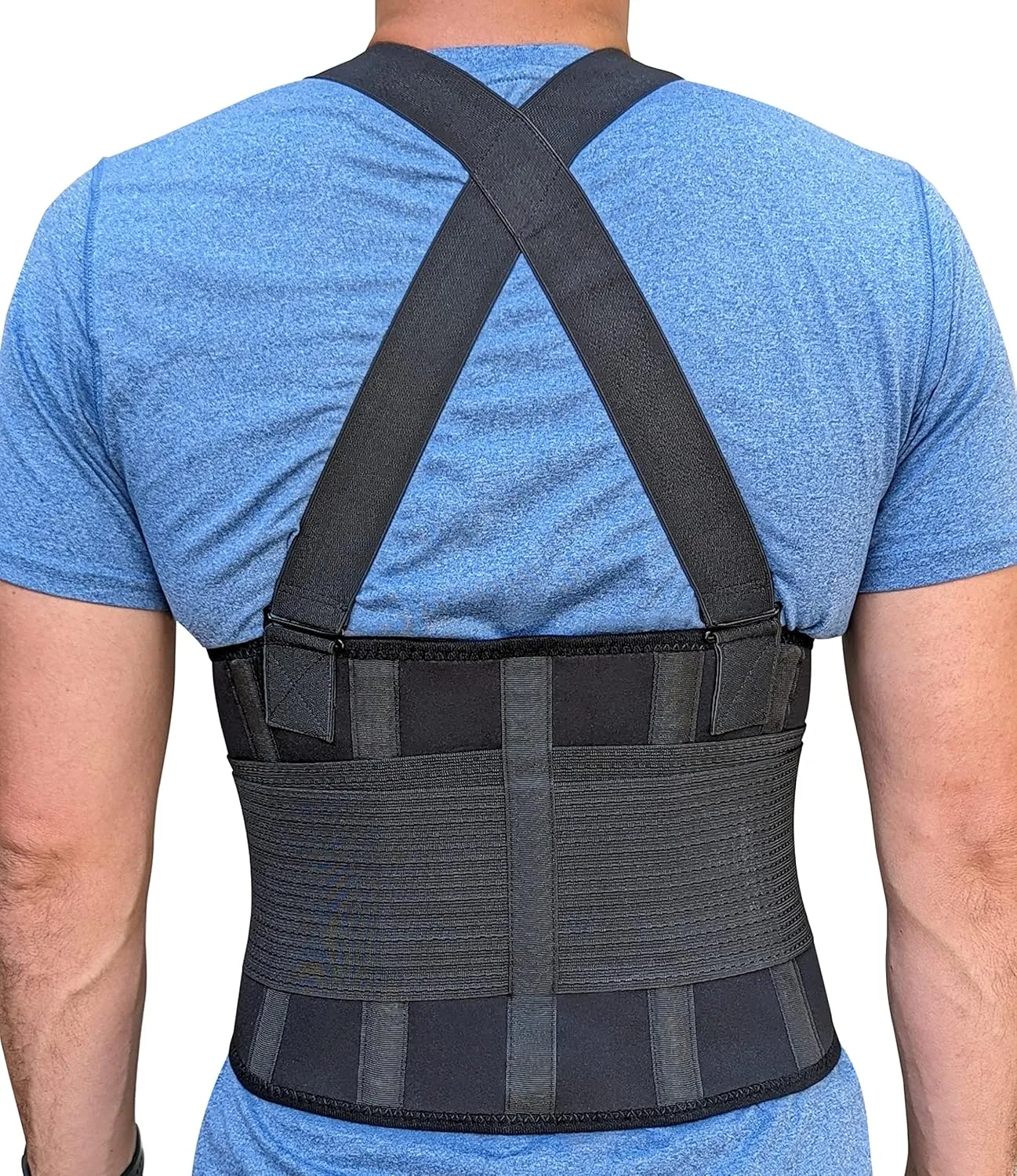 Adjustable Lower Back Support Belt with Suspenders - Heavy Duty Work Brace for Men & Women - Industrial Strength Lumbar Protection for Construction, Warehouse, Moving & Physical Labor Safety, M