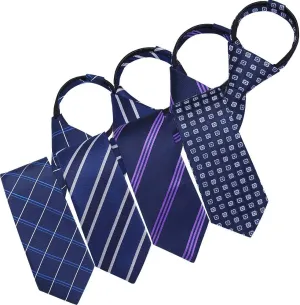 AUSKY Pre-tied Adjustable Zipper Skinny necktie,2.35inch Clip on Slim Ties for men or boys (1 Pack & 4 Packs for option)