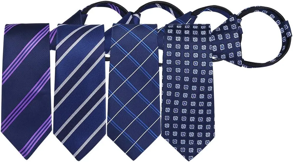 AUSKY Pre-tied Adjustable Zipper Skinny necktie,2.35inch Clip on Slim Ties for men or boys (1 Pack & 4 Packs for option)
