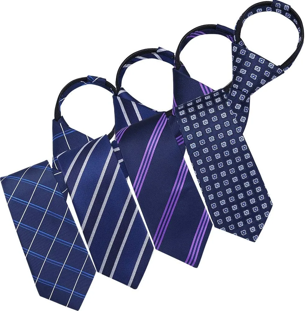 AUSKY Pre-tied Adjustable Zipper Skinny necktie,2.35inch Clip on Slim Ties for men or boys (1 Pack & 4 Packs for option)
