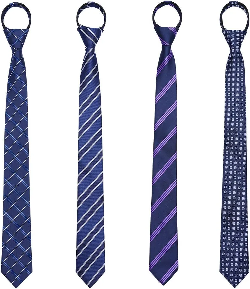 AUSKY Pre-tied Adjustable Zipper Skinny necktie,2.35inch Clip on Slim Ties for men or boys (1 Pack & 4 Packs for option)