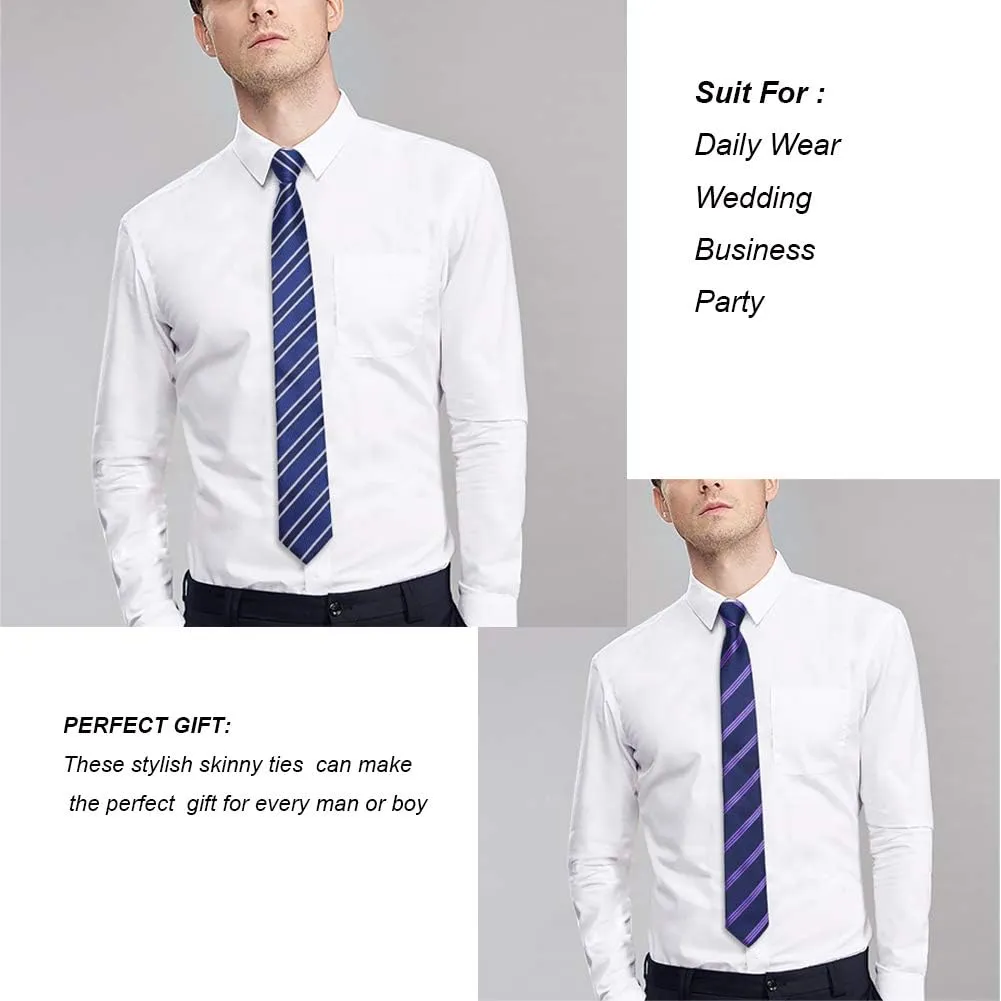 AUSKY Pre-tied Adjustable Zipper Skinny necktie,2.35inch Clip on Slim Ties for men or boys (1 Pack & 4 Packs for option)