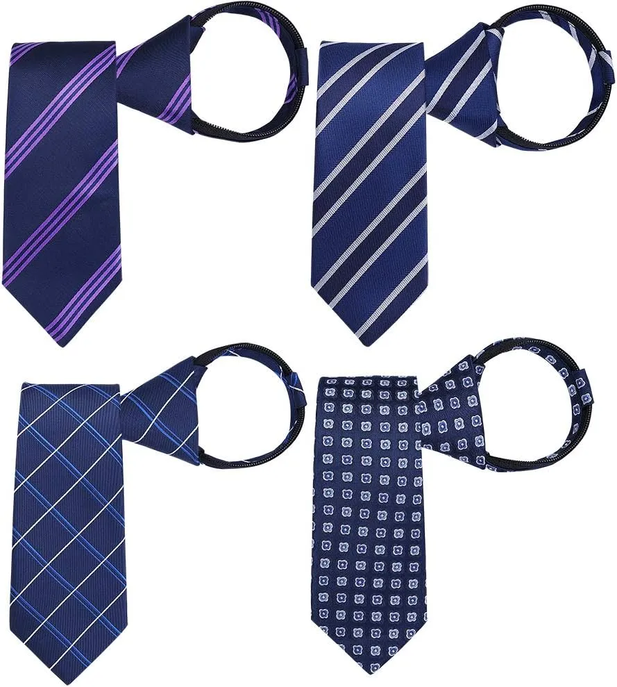AUSKY Pre-tied Adjustable Zipper Skinny necktie,2.35inch Clip on Slim Ties for men or boys (1 Pack & 4 Packs for option)