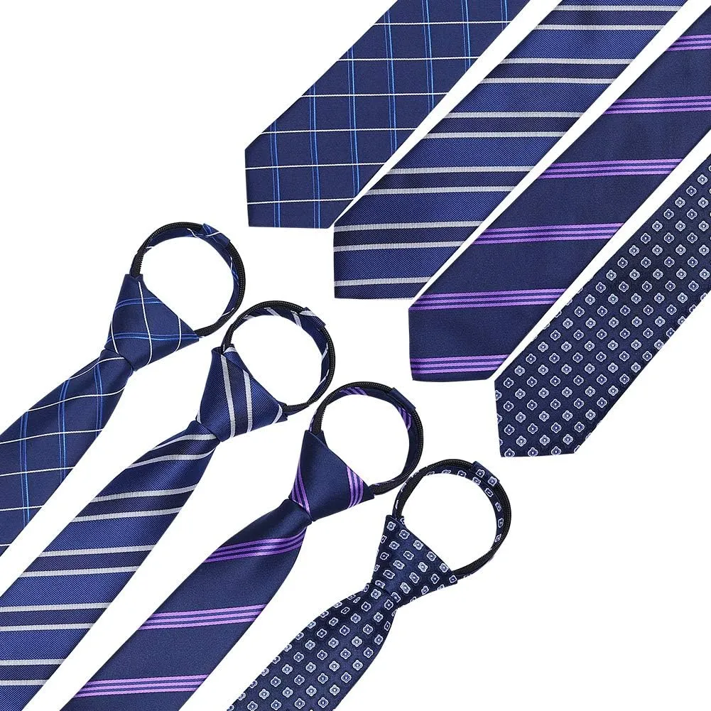 AUSKY Pre-tied Adjustable Zipper Skinny necktie,2.35inch Clip on Slim Ties for men or boys (1 Pack & 4 Packs for option)
