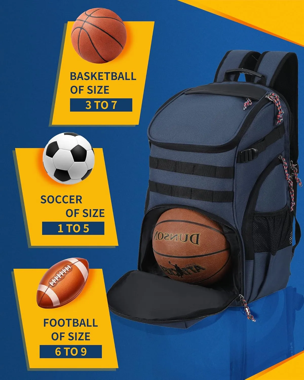 Basketball Backpack Men Fit Soccer Volleyball Multifunctional Sports Backpack Training Equipment Bag for Team School