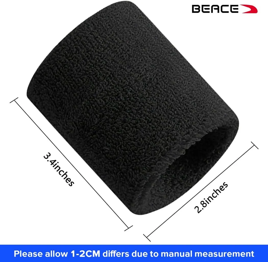 BEACE Sweatbands Sports Wristband for Men & Women - Moisture Wicking Athletic Cotton Terry Cloth Sweatband for Tennis, Basketball, Running, Gym, Working Out