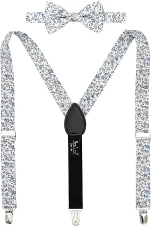 Boys' Floral Suspenders and Bow Tie Set, Pre-Tied Cotton Bowtie for Kids from Toddlers to Teens
