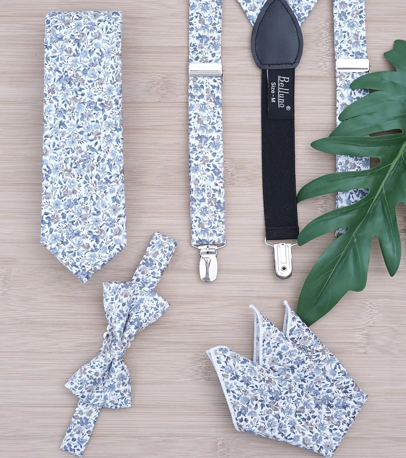 Boys' Floral Suspenders and Bow Tie Set, Pre-Tied Cotton Bowtie for Kids from Toddlers to Teens