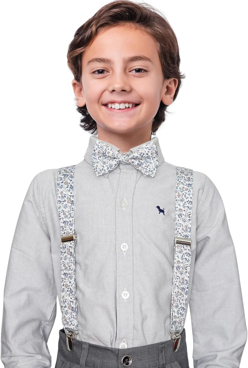 Boys' Floral Suspenders and Bow Tie Set, Pre-Tied Cotton Bowtie for Kids from Toddlers to Teens